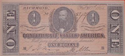 Confederate one dollar bill